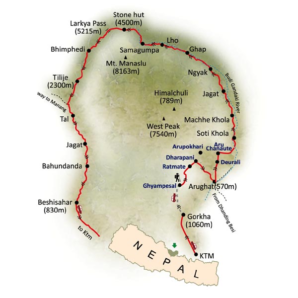 Manaslu Circuit Trekking Map