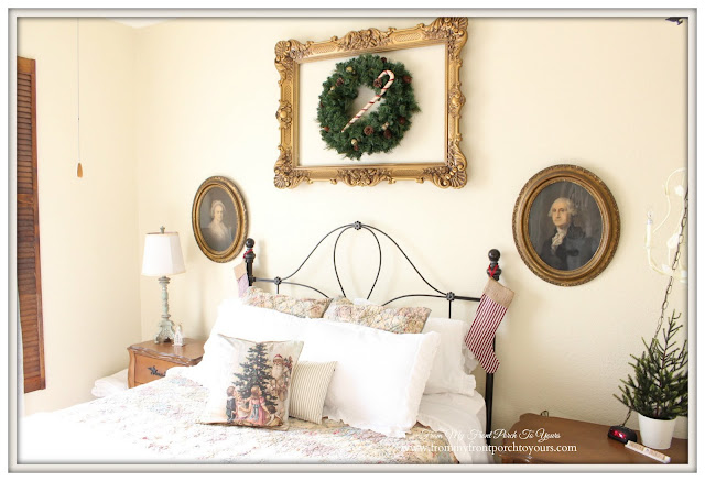 Christmas Guest Bedroom-Christmas Pillow-Antique Lithogrpahs-From My Front Porch To Yours