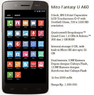 Review, Spesifikasi dan Harga Mito Fantasy U A60 HP Android MurahTerbaru 