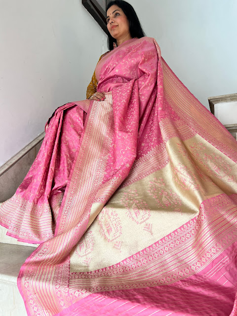 Enchanting Elegance: The Pink Mushroo Silk Saree with Zari Peacock Pallu