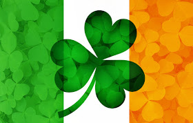 Pic of Irish flag with with large shamrock leaf on top