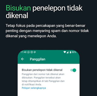 Cara aktifkan bisukan penelepon tidak dikenal di whatsapp