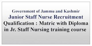 Junior Staff Nurse Recruitment - Government of Jammu and Kashmir