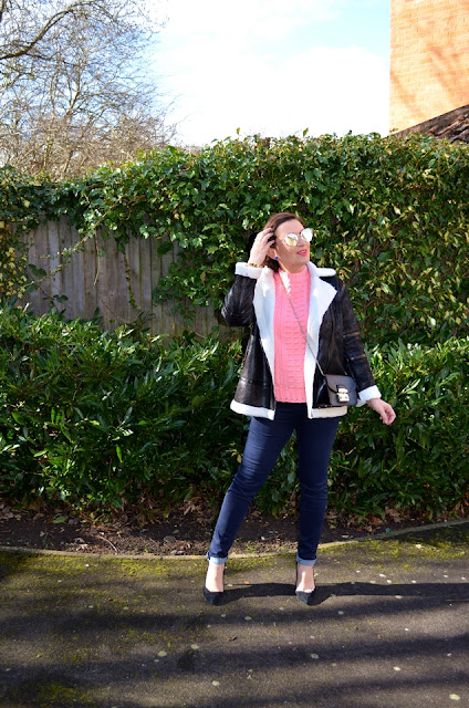 Adriana Style Blog, Blogerka modowa Puławy, Zaful Aviator Jacket, Zaful Pink Sweater, Topshop heels, Heidi Klum Jeans, Fashion blogger, Spring Look