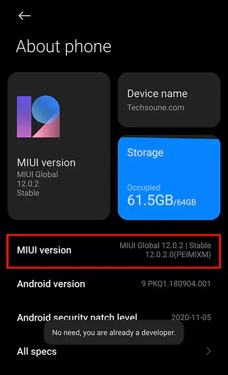 MIUI version