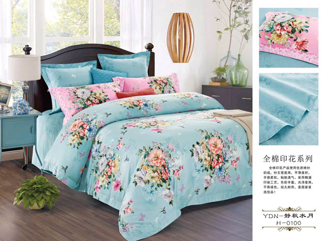 Sprei Satin Jepang Motif Bunga Biru Montana