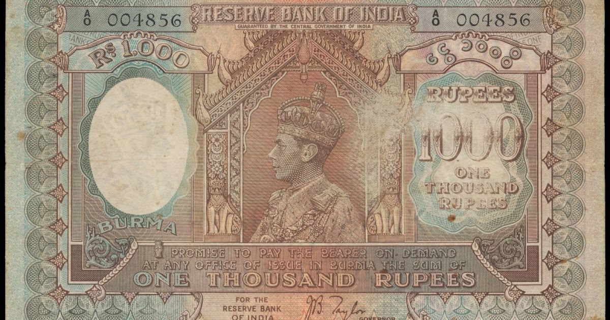 1000 rupees 1939 Reserve Bank of India banknote for Burma ...