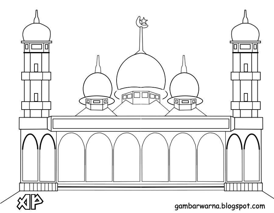 Mewarnai Gambar  Masjid  Belajar Mewarnai Gambar 