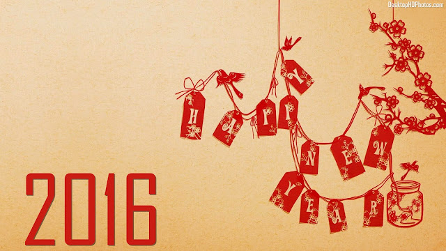 Simple Happy New year 2016 image. Every character of Happy New year is hanging in the background
