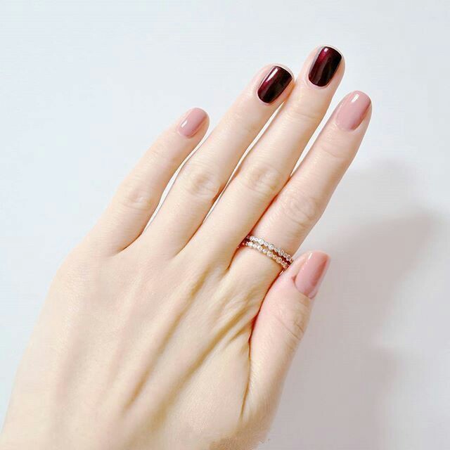 Cherry and nude colour nail arts