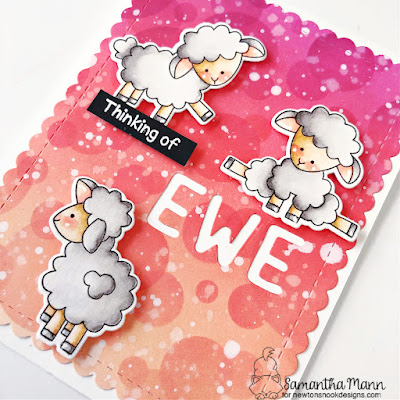 Thinking of Ewe Card by Samantha Mann for Newton's Nook Designs, Distress Inks, Sheep, Lamb, Bokeh, Bokeh Stencil, Card Making, Cards, Handamde Cards, #distressinks #newtonsnook #newtonsnookdesigns #sheep #diecutting #lamb