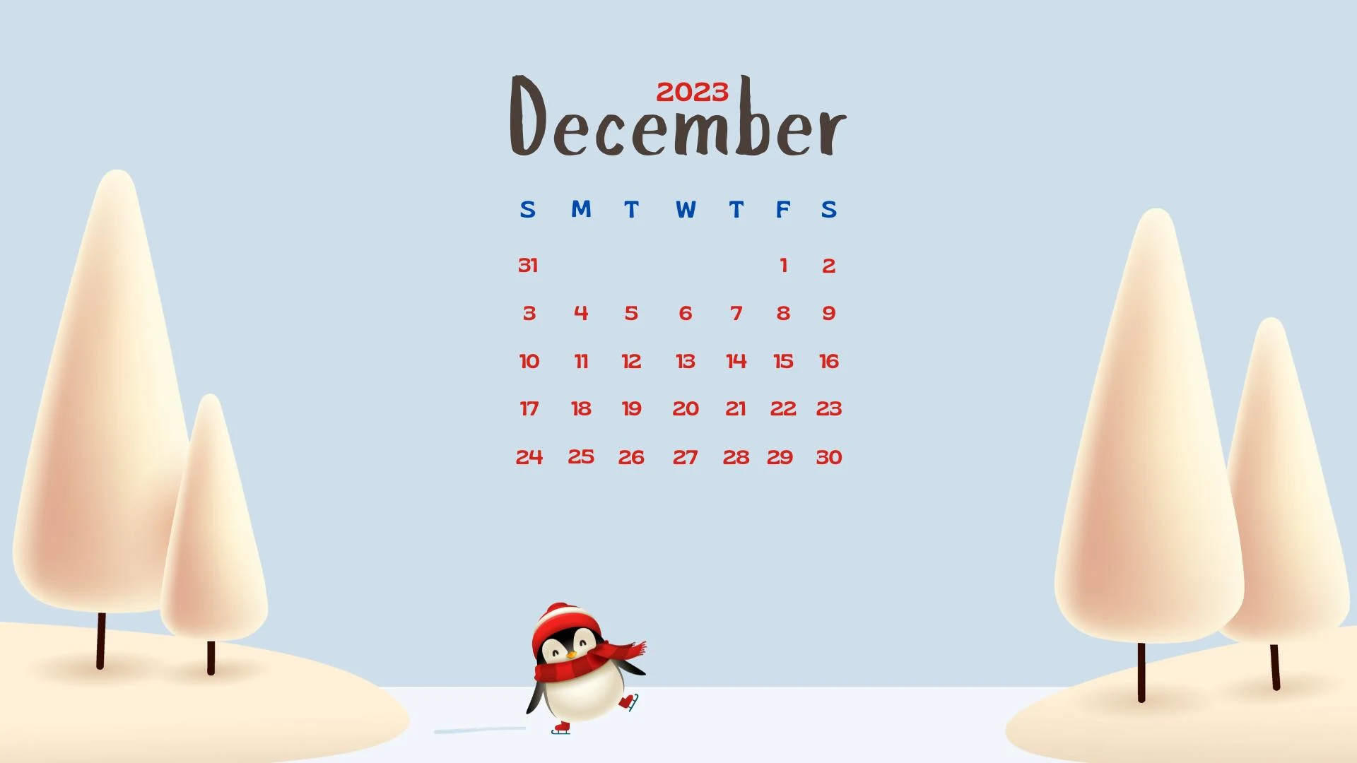 december 2023 cute calendar wallpaper