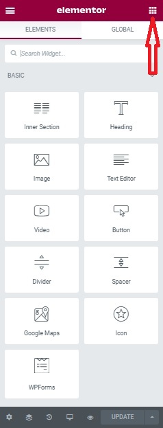 elementor tool bar