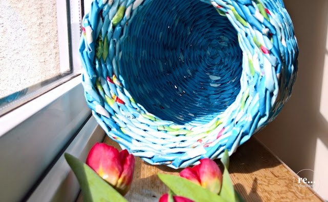 paper, recycle, upcycle, paper wicker, basket, vase, papierowa wiklina, koszyk, blue