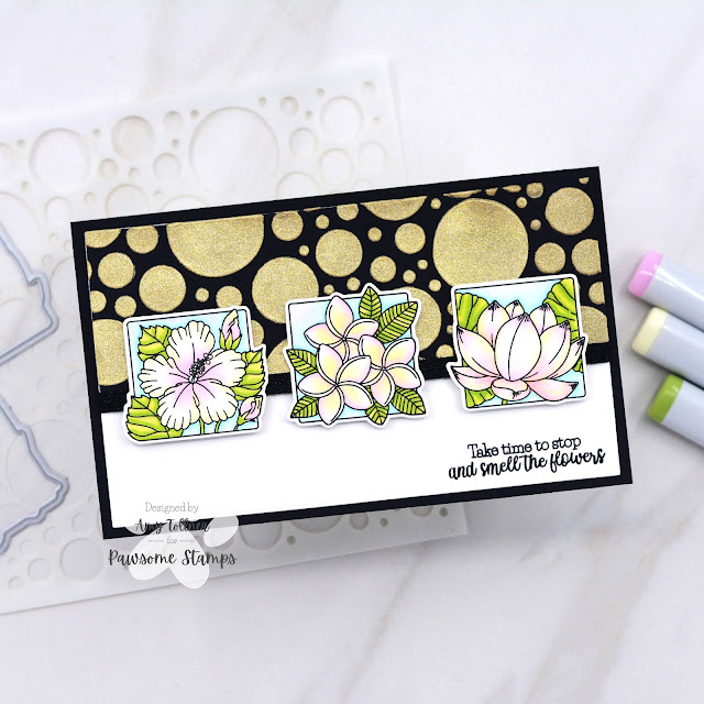 Friendly Flowers Stamp and Die Set illustrated by Agota Pop, Bubble Party Stencil by Pawsome Stamps #pawsomestamps #handmade