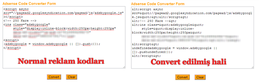 Adsense reklam kodlarını convert etme
