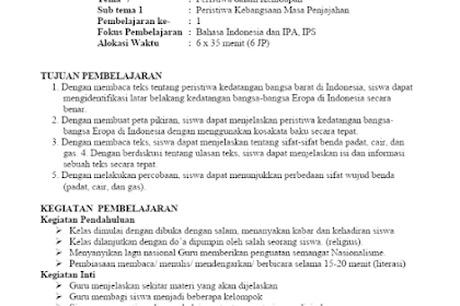 RPP SD MI 1 Lembar Kurikulum 2013 Revisi 2020