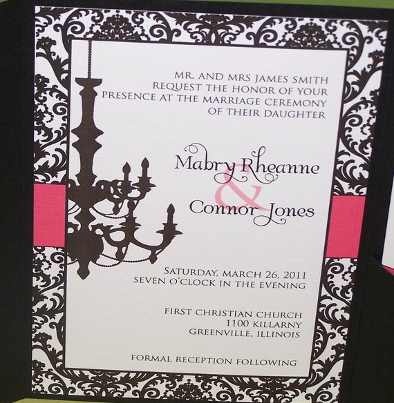 Chandelier and Damask Wedding Invitations