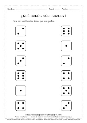 FICHAS DE EDUCACIÓN PREESCOLAR: ¿QUÉ DADOS SON IGUALES? Actividad ...