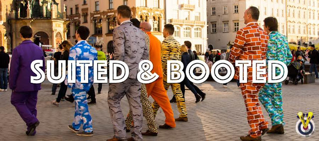 Stag Party dressed up in funny suits in Prague