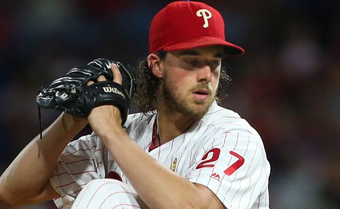 Aaron Nola pitches for the Phillies