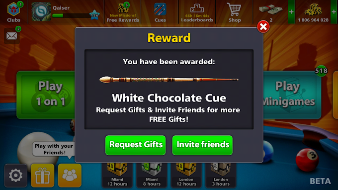 8 Ball Pool Free Wthite Chocolate Cue For All || 3rd Eid Special Reward