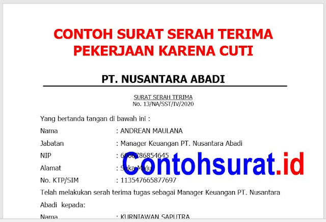 Contoh Surat Serah Terima Pekerjaan Karena Cuti Terbaik 