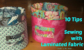 http://createinthesticks.blogspot.com/2013/07/laminated-fabric-10-tips.html