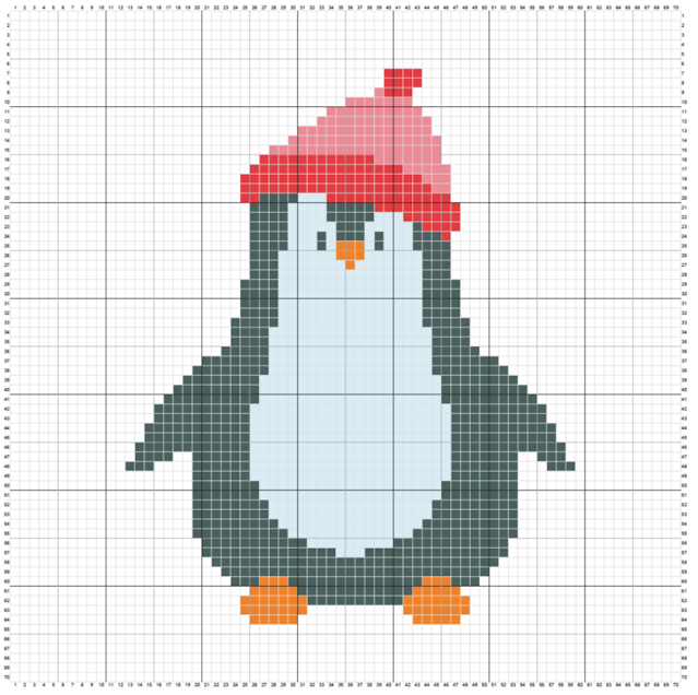 Penguin with Hat - free cross stitch pattern