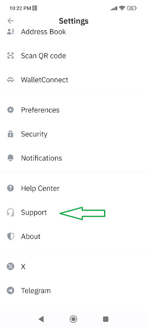 Scroll down and select Support Trust Wallet