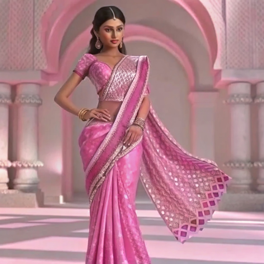 Beautiful India Girl in Pink Saree images