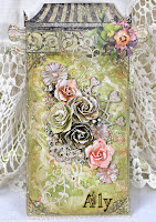 Shabby chic mixed media Tag / Wall Decor step by step video tutorial, featuring Rebecca Baer stencil. 