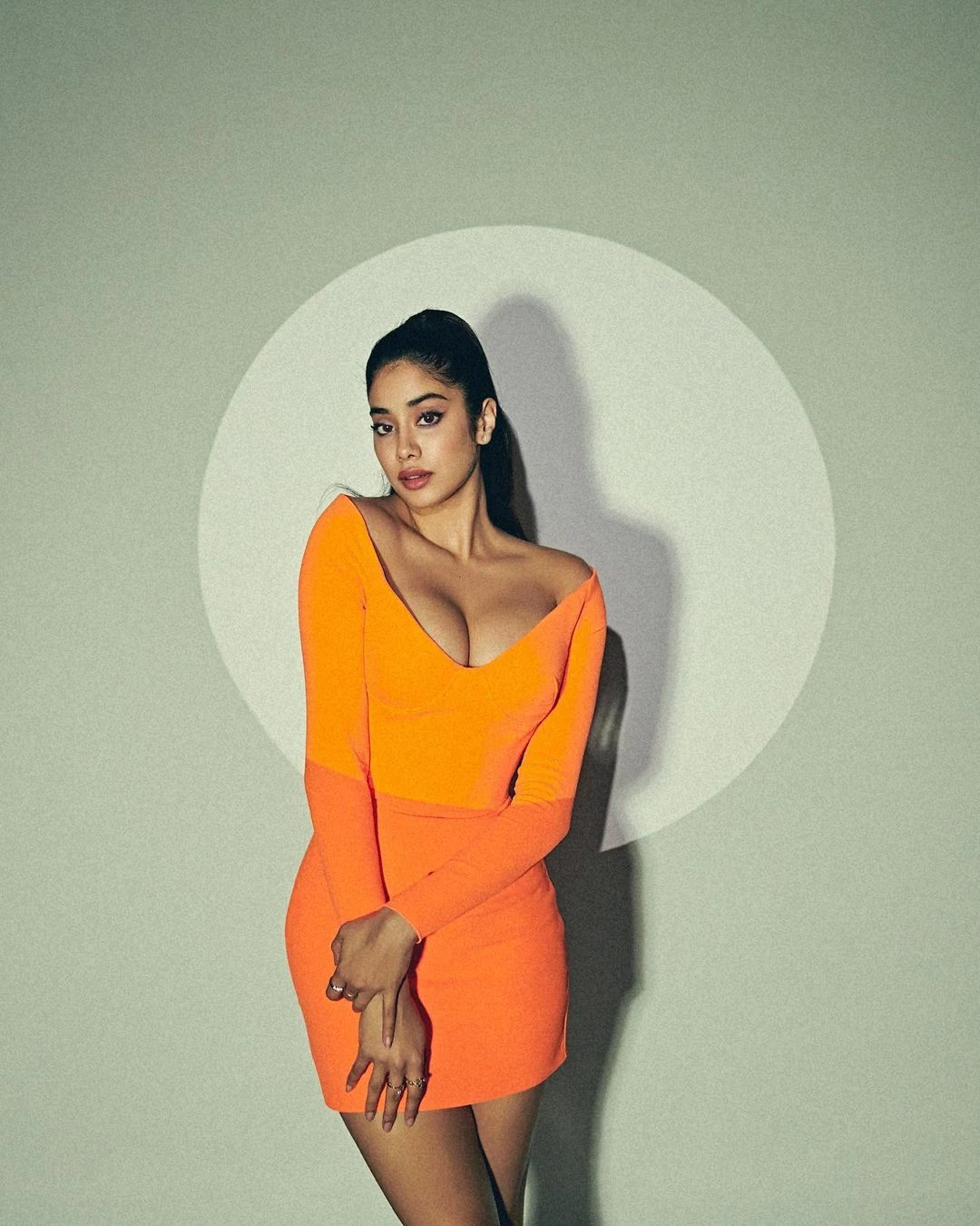 Janhvi Kapoor cleavage curvy orange dress