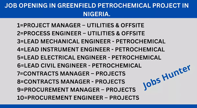 JOB OPENING IN GREENFIELD PETROCHEMICAL PROJECT IN NIGERIA.