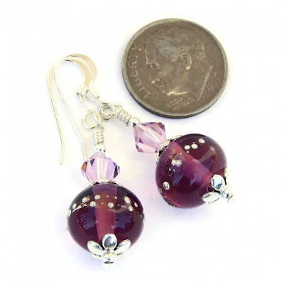 one of a kind purple and silver lampwork earrings jewelry for Mothers Day