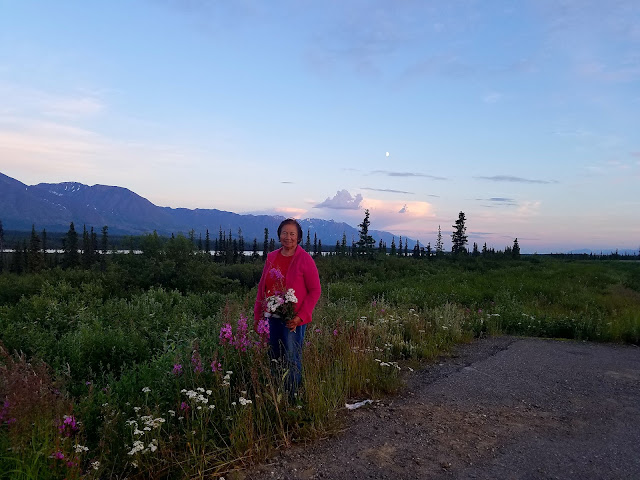 Mom with wildflowers