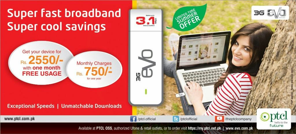 PTCL 3G evo | Limited Time Summer Offer in Pakistan