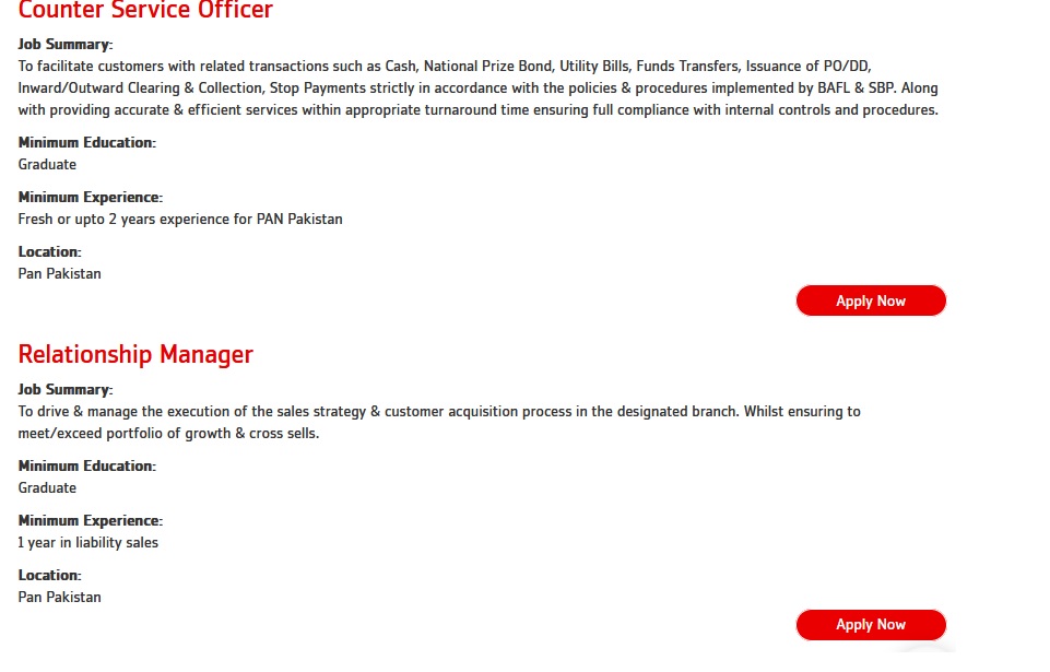 Bank Alfalah Jobs 2022 Counter Service Officers Apply Online Males and Females