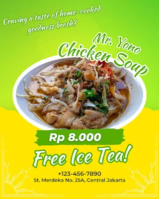 iklan makanan berbahasa Inggris soto ayam