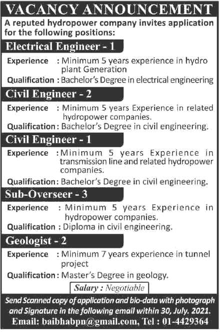 Baibhav Power Nepal Job Vacancy Announcement for Various Post