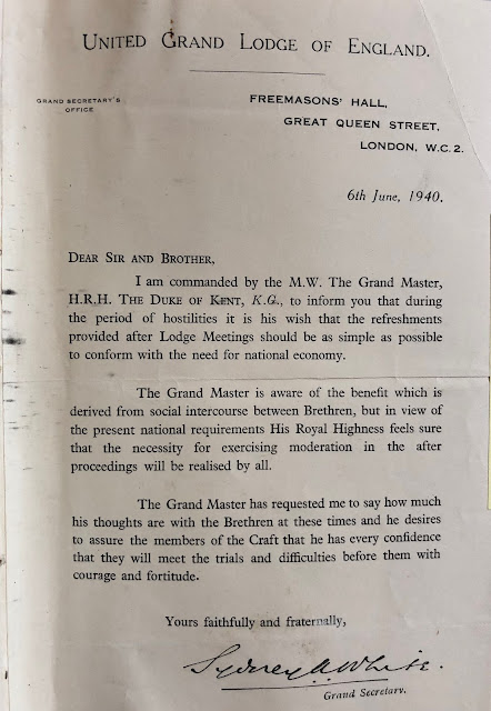 Prancha da United Grand Lodge of England | 06.06.1940