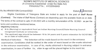 Staff Nurse BSc Nursing Jobs in Nizam Institute of Medical Science