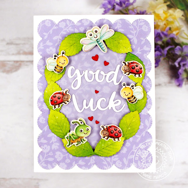 Sunny Studio Stamps: Garden Critters Card by Marie Marco (featuring Frilly Frame Dies, Haley Alphabet Dies, Autumn Greenery)
