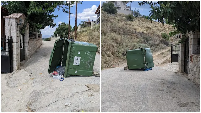 Κάδος απορριμμάτων "πέταξε" από τον αέρα στην είσοδο σπιτιού