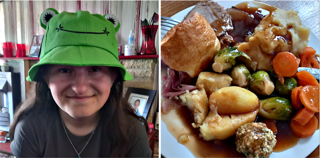 Frog hat and roast dinner