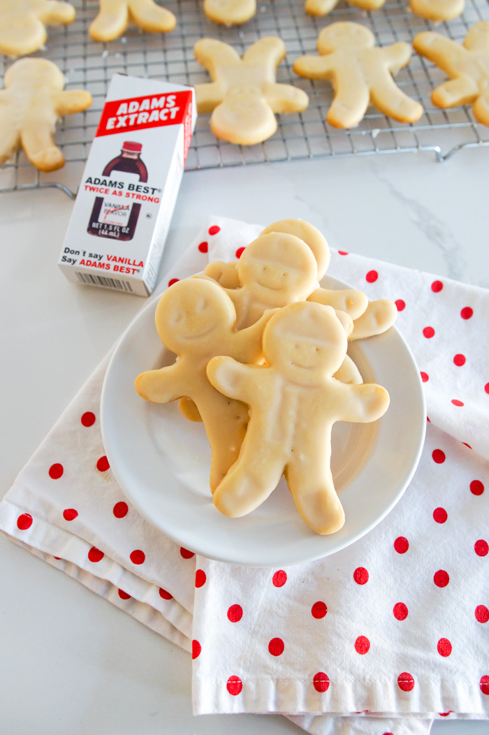 Extreme Vanilla Cut-Out Cookies, gingerbread boy shaped, glazed sugar cookies
