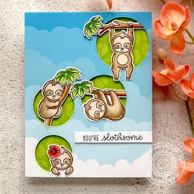 Sunny Studio Stamps: Silly Sloths Sliding Window Dies Staggered Circle Dies Punny Cards by Juliana Michaels and Angelica Conrad