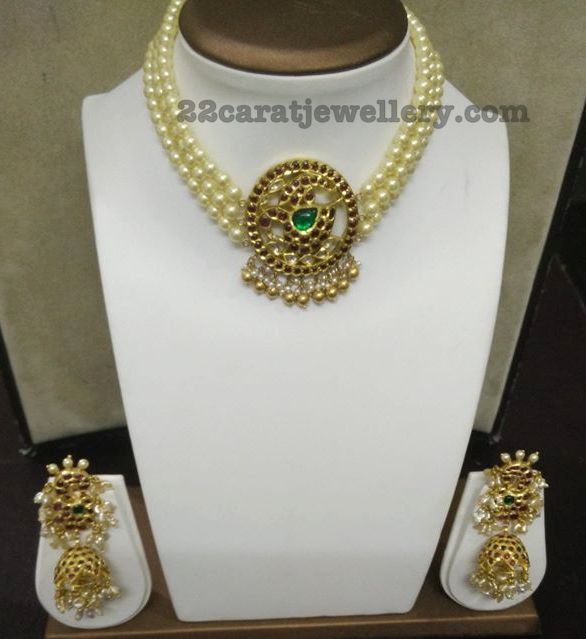 Pearl Choker with Temple Jhumkas