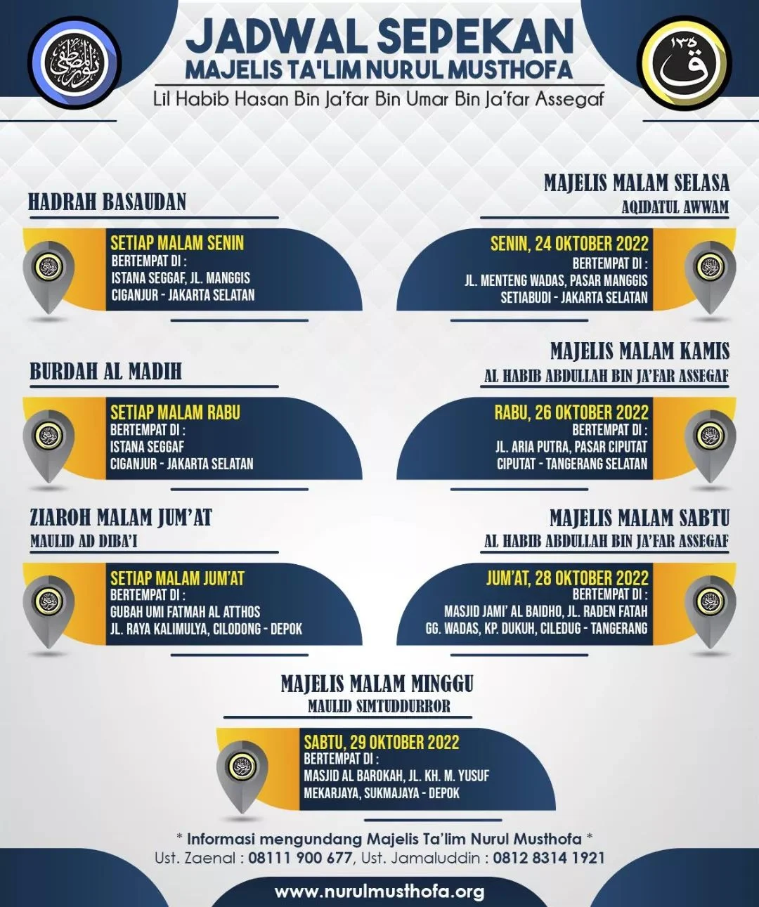 Jadwal Majlis Nurul Musthofa 23-29 Oktober 2022