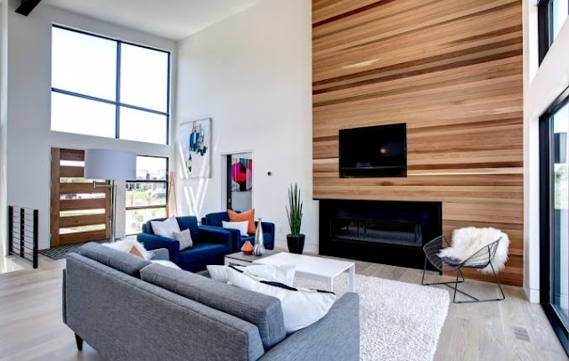 Wood Laminated Floor And Wall For Living Room Ideas